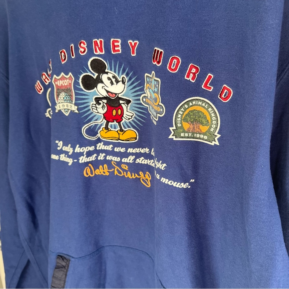 Vintage Disney Parks Mickey Mouse Hoodie Sweatshirt Blue Embroidered Logo L XL - Picture 4 of 9